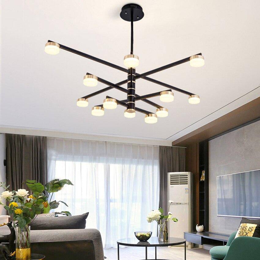 Lustre design avec bras et lampes LED dorées Living - vue 6 sur 10