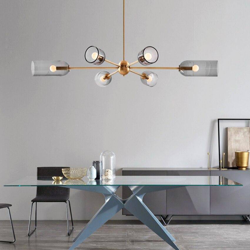 Lustre design doré et abat-jour en verre fumé Hotel - vue 9 sur 9