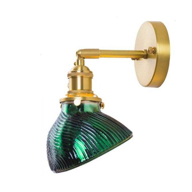 Applique murale design LED dorée avec bras rétro et abat-jour en verre émeraude - vue 7 sur 9