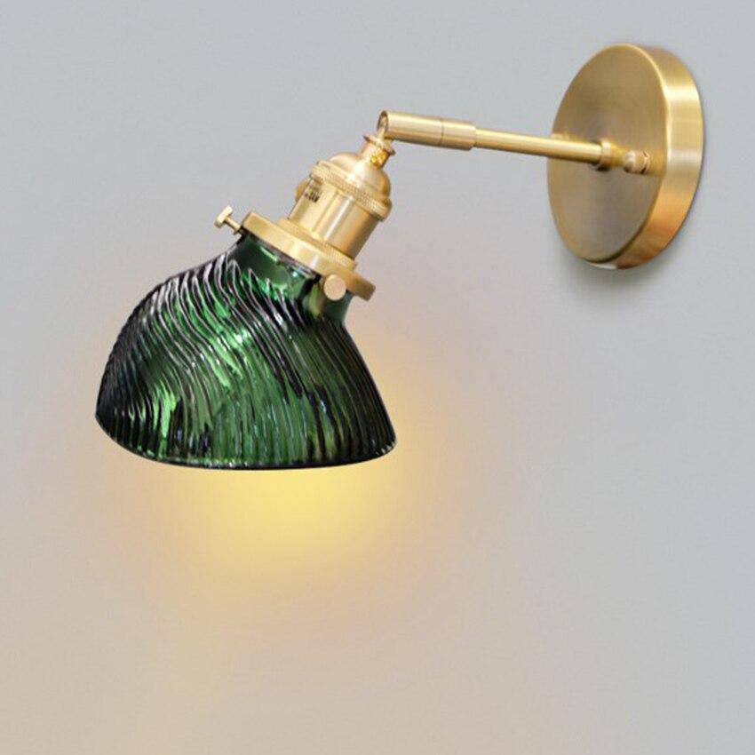 Applique murale design LED dorée avec bras rétro et abat-jour en verre émeraude - vue 9 sur 9