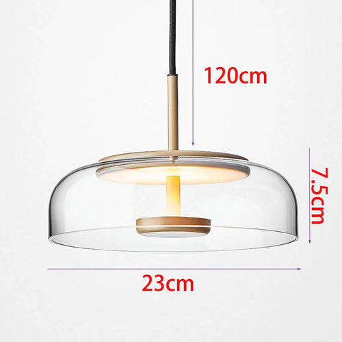 Suspension design en verre fumé et tige dorée Amber