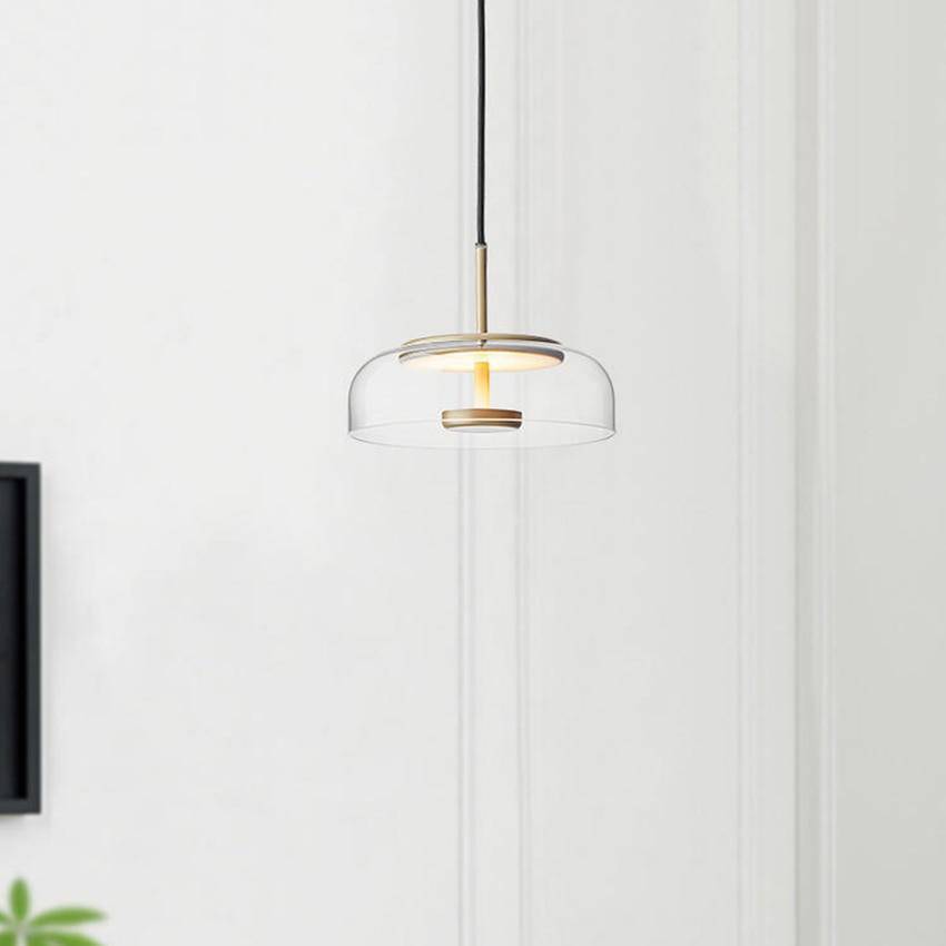 Suspension design en verre fumé et tige dorée Amber - vue 8 sur 12