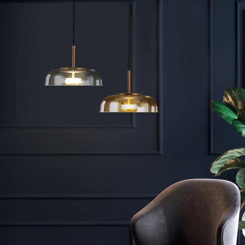 Suspension design en verre fumé et tige dorée Amber - vue 4 sur 12