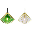 Suspension design géométrique doré et verre coloré Diamond