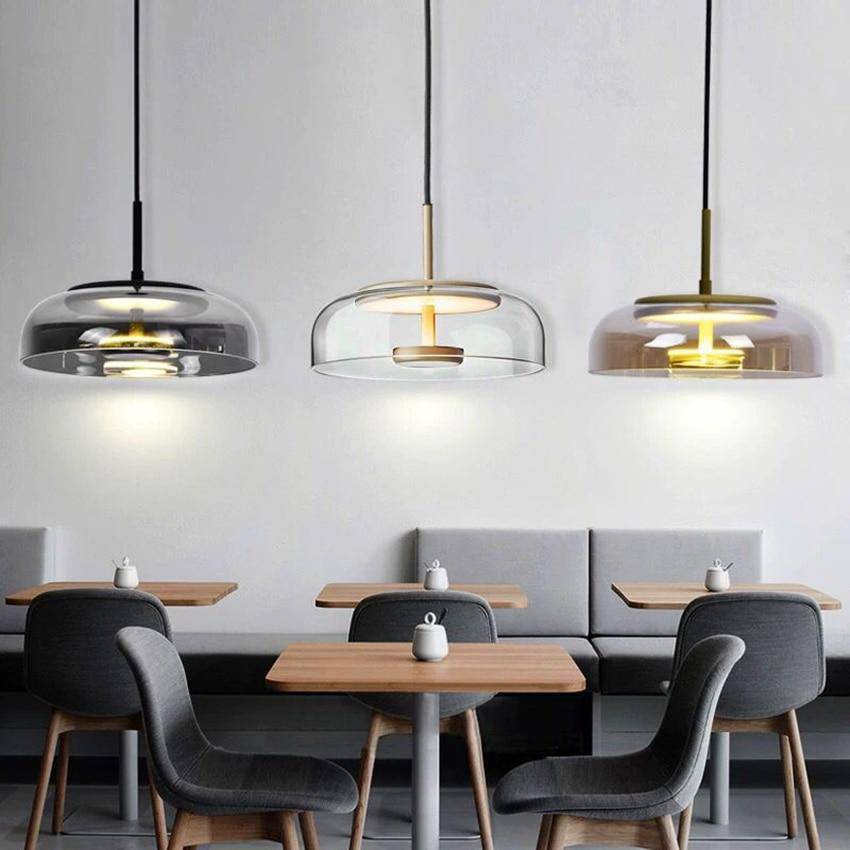 Suspension design en verre fumé et tige dorée Amber - vue 2 sur 12
