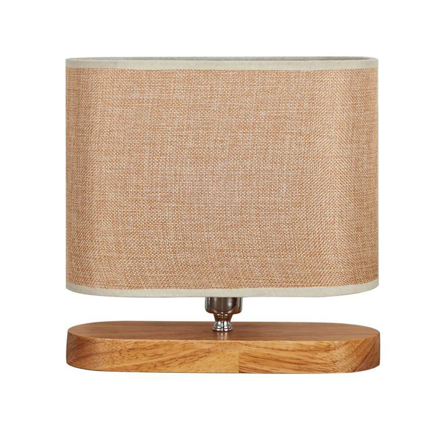 Lampe de chevet en bois et abat-jour en tissu ovale - vue 3 sur 5