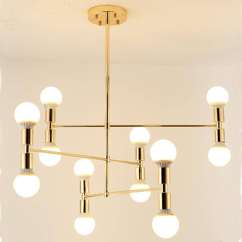 Lustre design en métal doré et lampes en boule - vue 5 sur 5