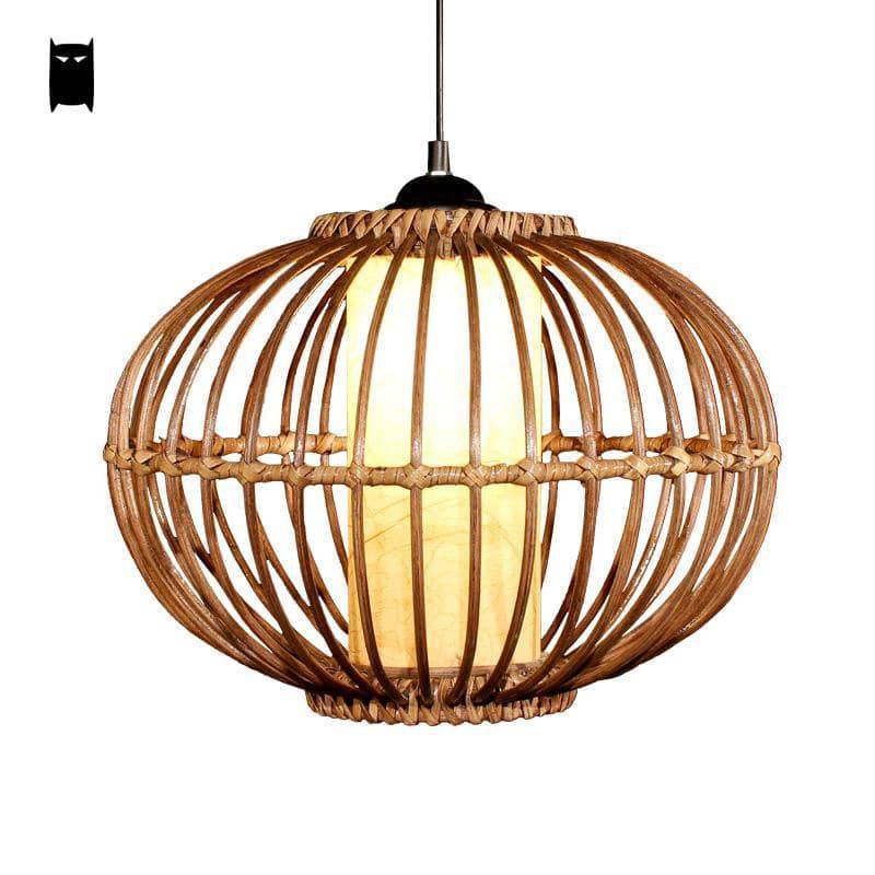 Suspension boule ovale en osier style japonais - vue 6 sur 7