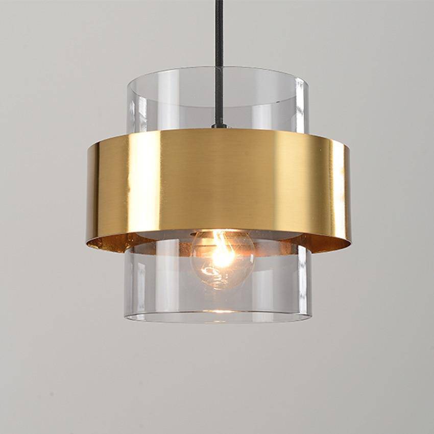 Suspension design LED avec cylindre en verre et metal doré - vue 4 sur 9