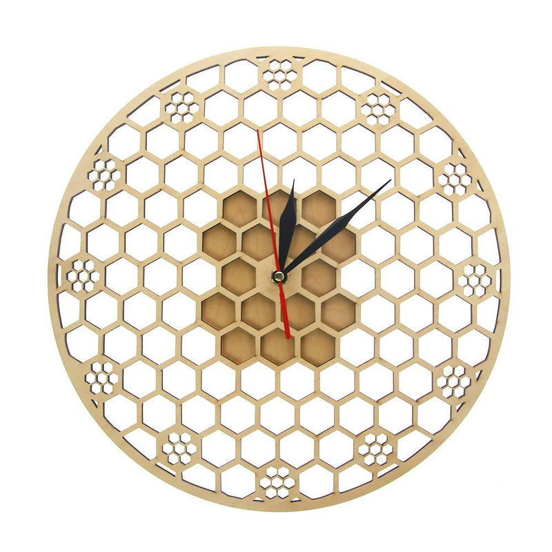 Horloge murale ronde en bois avec hexagones 30cm Honey
