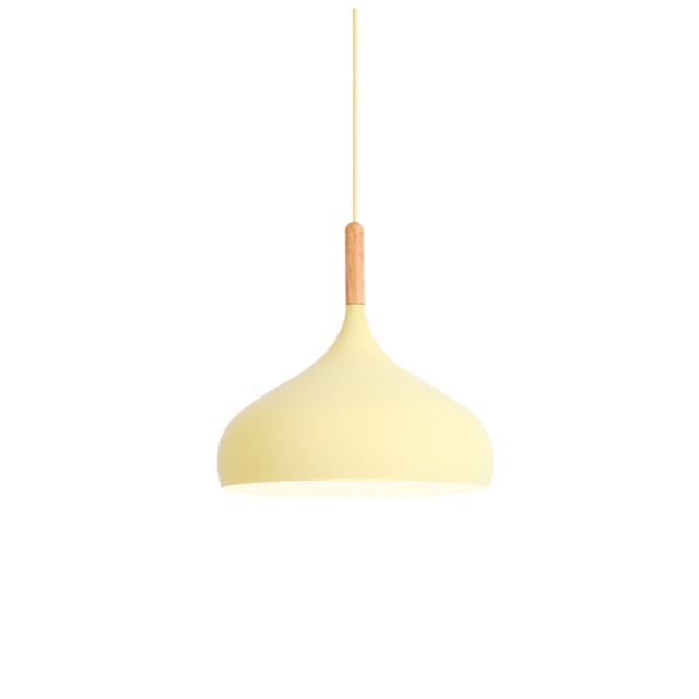 Suspension LED en métal coloré et baton en bois Nordic