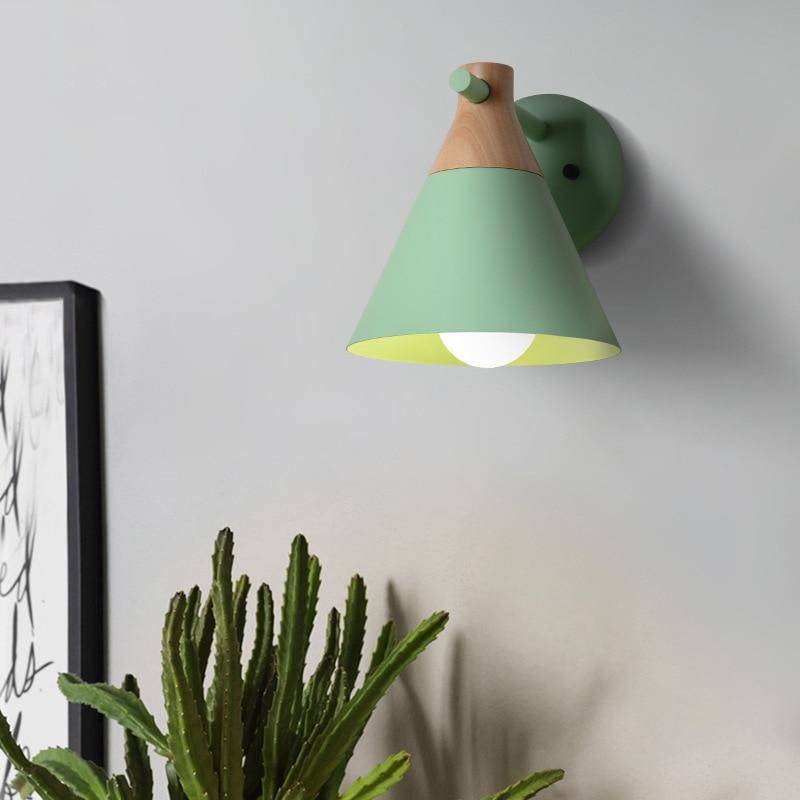 Applique murale moderne à LED en bois avec abat-jour coloré Macaron - vue 7 sur 12