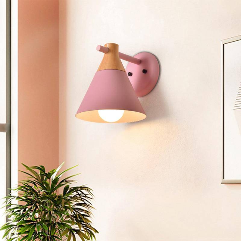 Applique murale moderne à LED en bois avec abat-jour coloré Macaron - vue 2 sur 12