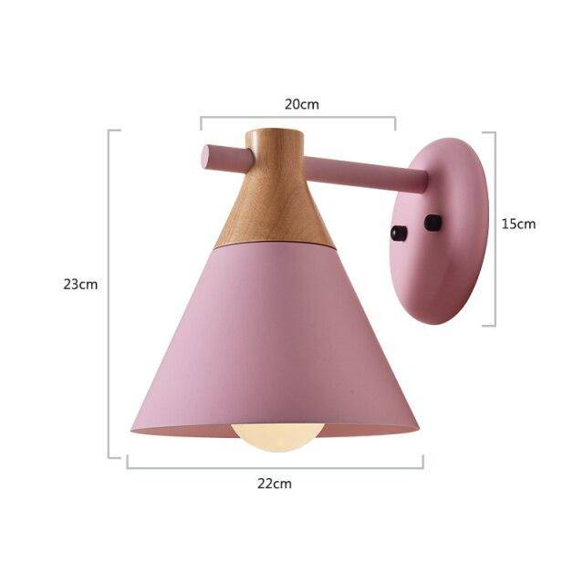 Applique murale moderne à LED en bois avec abat-jour coloré Macaron - vue 11 sur 12