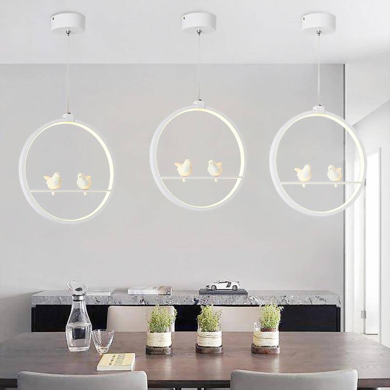 Suspension LED moderne rond avec oiseaux (noir ou blanc) - vue 4 sur 10