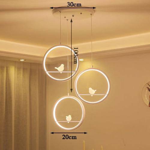 Suspension LED moderne rond avec oiseaux (noir ou blanc) - vue 6 sur 10