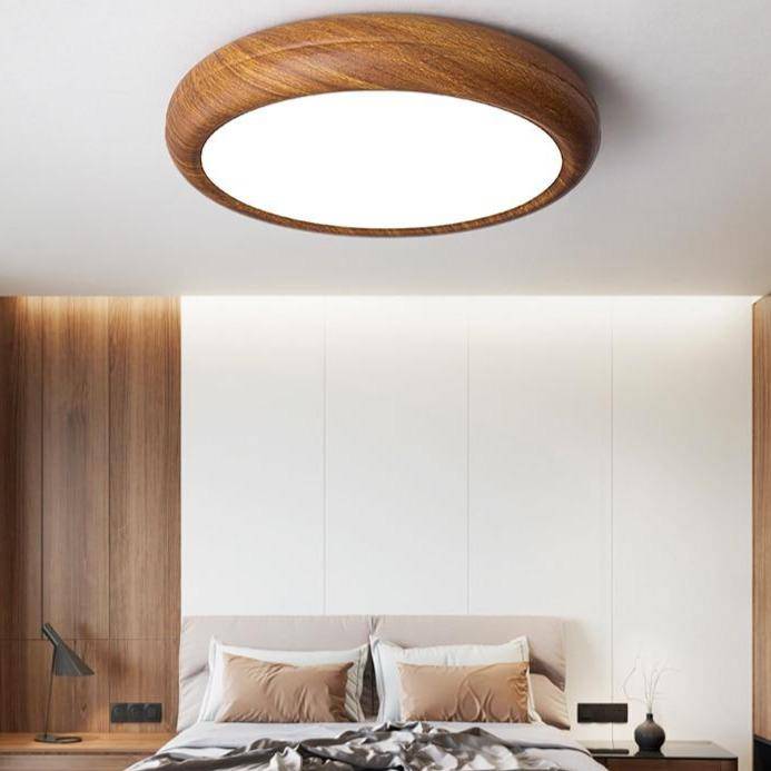 Plafonnier moderne LED rond imitation bois