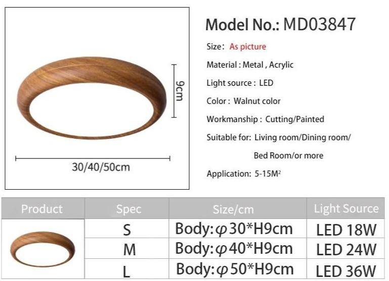 Plafonnier moderne LED rond imitation bois