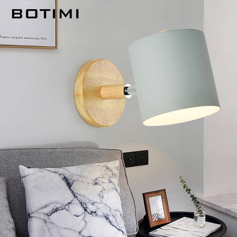 Applique murale moderne LED en bois avec abat-jour en tissu coloré