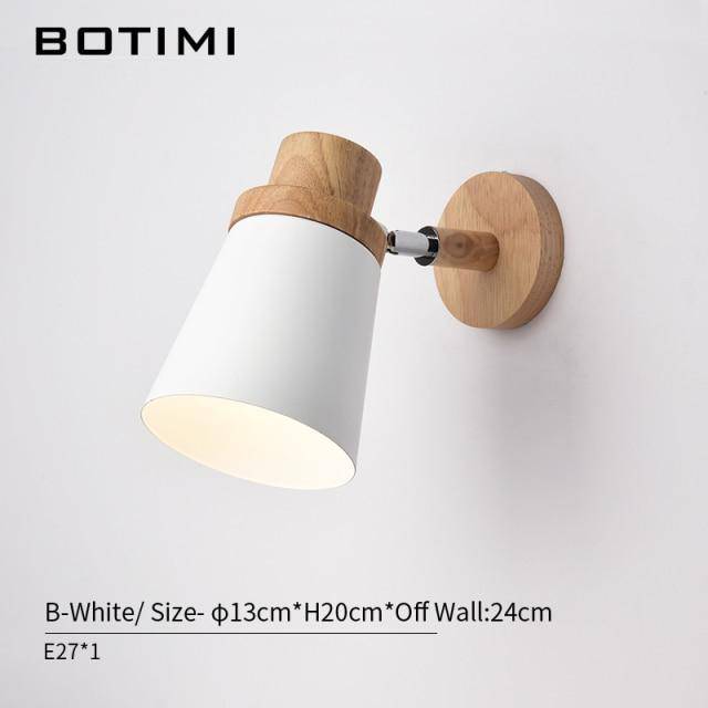 Applique murale moderne LED en bois avec abat-jour en tissu coloré