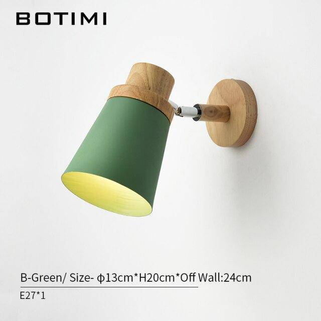 Applique murale moderne LED en bois avec abat-jour en tissu coloré