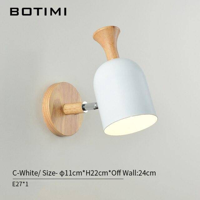 Applique murale moderne LED en bois avec abat-jour en tissu coloré