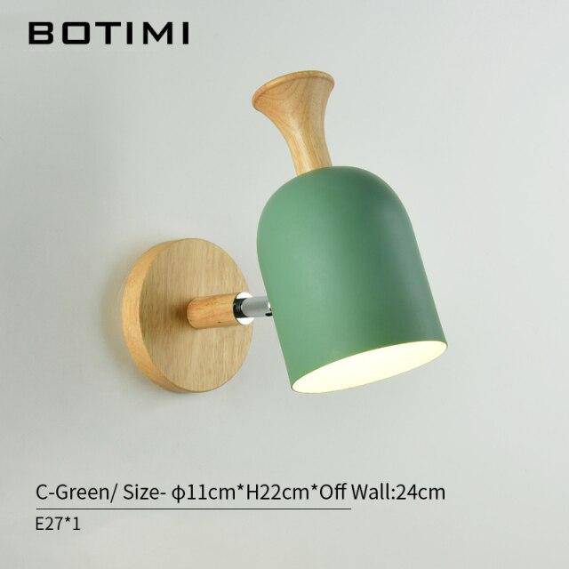 Applique murale moderne LED en bois avec abat-jour en tissu coloré - vue 5 sur 11
