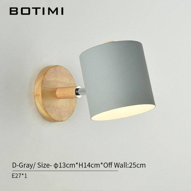Applique murale moderne LED en bois avec abat-jour en tissu coloré - vue 10 sur 11