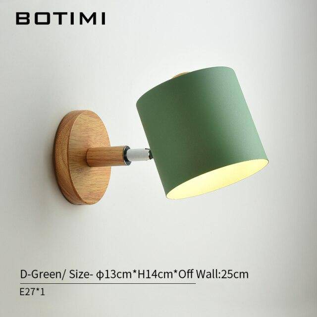 Applique murale moderne LED en bois avec abat-jour en tissu coloré