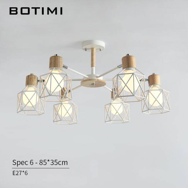 Lustre moderne LED bois avec plusieurs abat-jours en métal - vue 6 sur 7
