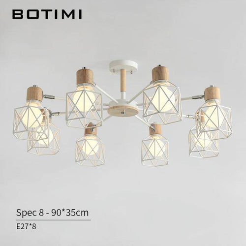 Lustre moderne LED bois avec plusieurs abat-jours en métal - vue 6 sur 7