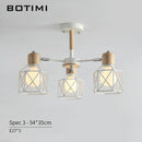 Lustre moderne LED bois avec plusieurs abat-jours en métal
