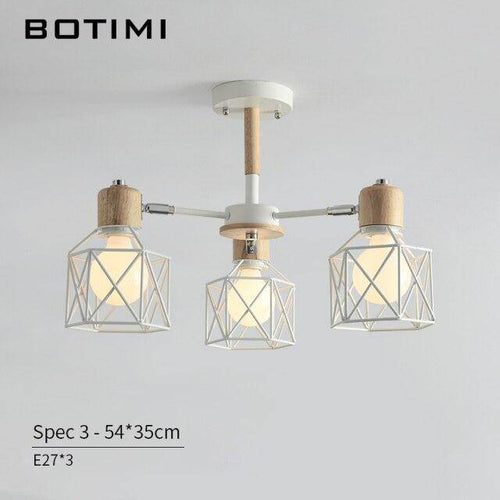 Lustre moderne LED bois avec plusieurs abat-jours en métal