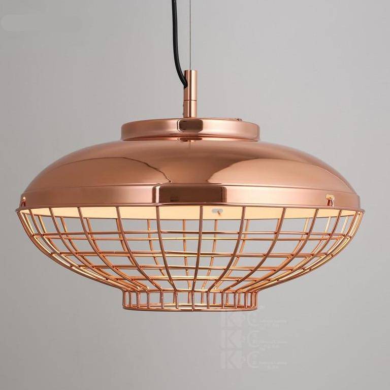 Suspension chromé style cuivre en cage Vintage