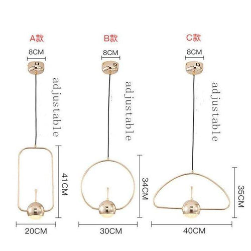Suspension design de plusieurs forme dorée avec boule à LED - vue 8 sur 8