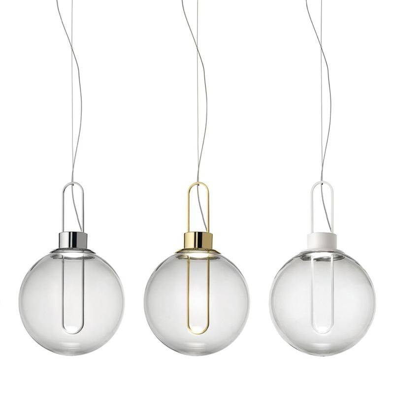 Suspension design boule de verre et socle chromé - vue 3 sur 10