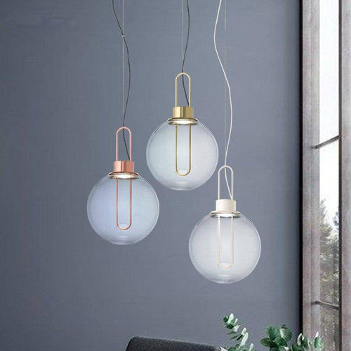Suspension design boule de verre et socle chromé - vue 3 sur 10