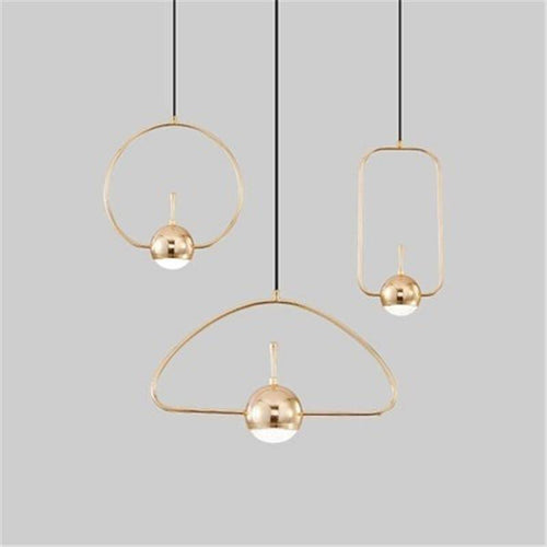 Suspension design de plusieurs forme dorée avec boule à LED - vue 5 sur 8