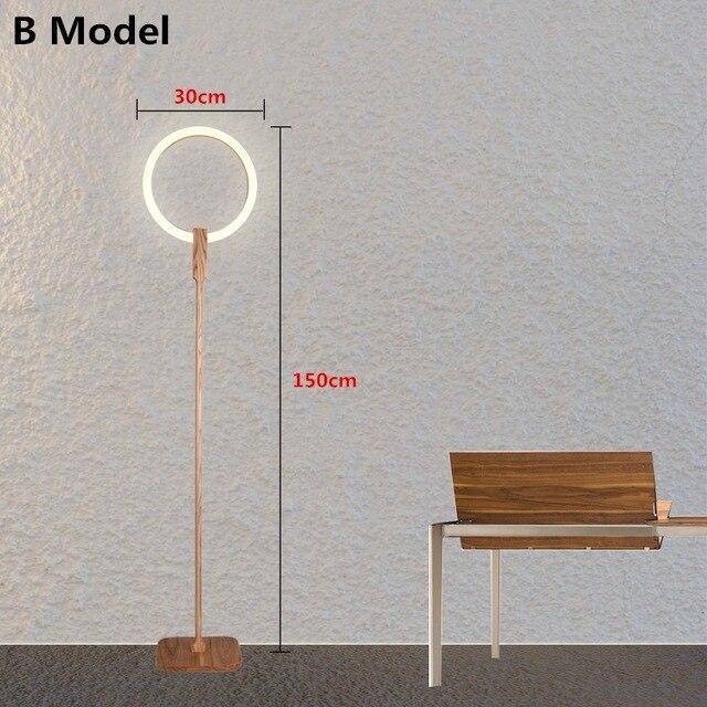 Lampadaire LED design en bois avec anneau