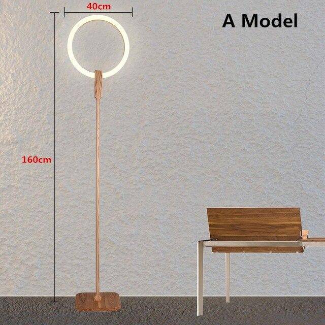 Lampadaire LED design en bois avec anneau