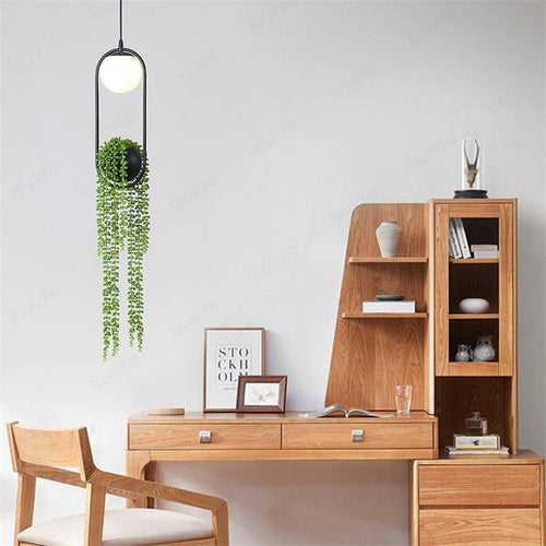 Suspension design LED avec boule en verre et fleurs suspendues - vue 3 sur 7