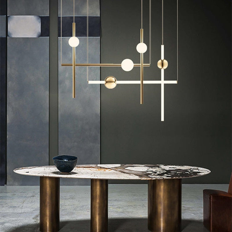Lustre design en tubes dorés à LED Orion - vue 4 sur 7
