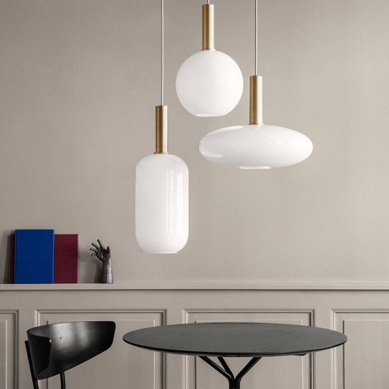 Suspension moderne ovale en verre blanc Valette - vue 3 sur 13