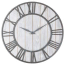 Horloge murale ronde en bois et métal avec chiffres romain style industriel 40cm