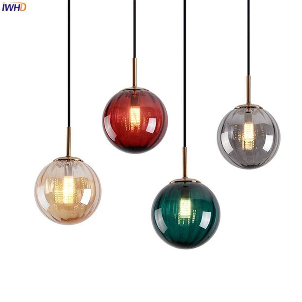 Suspension design LED boule en verre coloré style Hang - vue 9 sur 15