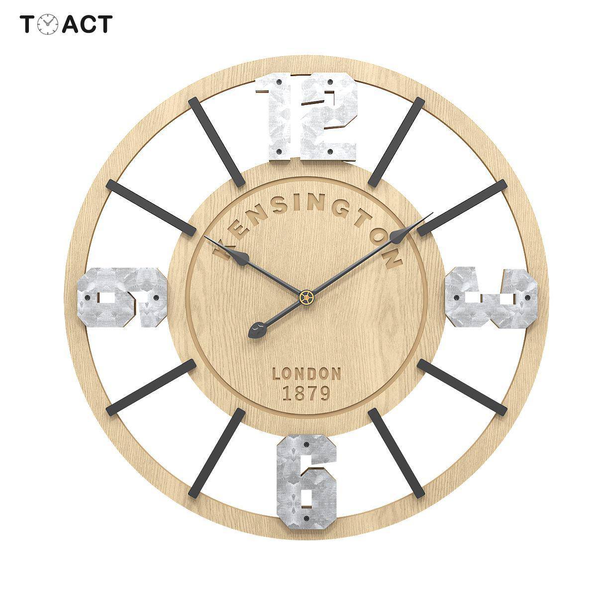 Horloge murale ronde en bois vintage avec chiffres 50cm - vue 3 sur 3