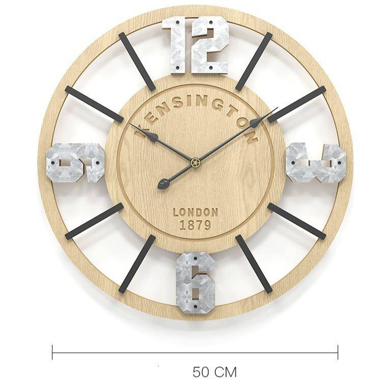 Horloge murale ronde en bois vintage avec chiffres 50cm - vue 4 sur 3