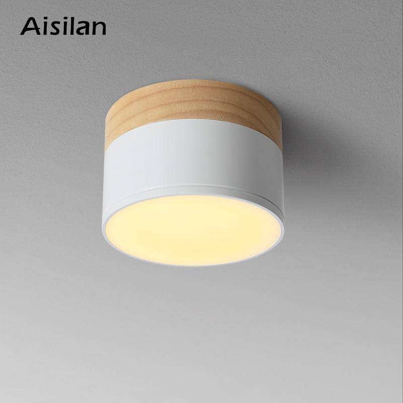 Spot moderne LED rond avec base en bois Loft