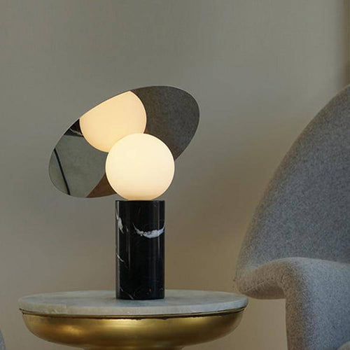 Lampe à poser design LED en marbre avec boule et disque en verre - vue 7 sur 7