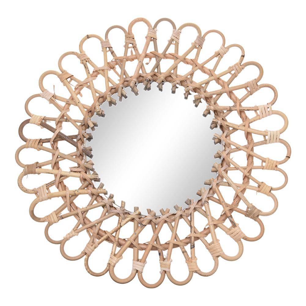 Miroir mural rond décoratif en rotin 40cm - vue 5 sur 4